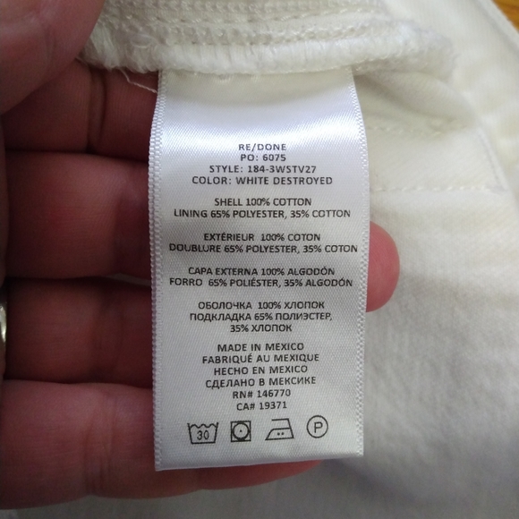 NWT Women's White Re/done High Rise Stove Pipe Jeans 24 (US 0) - Picture 9 of 16